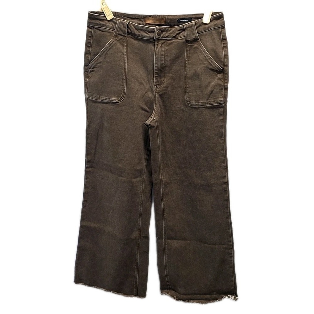 Judy Blue Retro Wide Jeans Brown Raw Hem Utility Pocket sz 15/32